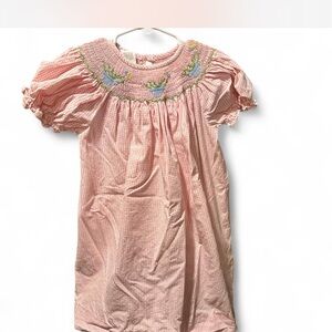 Pink Smocked Dress with Embroidered Details